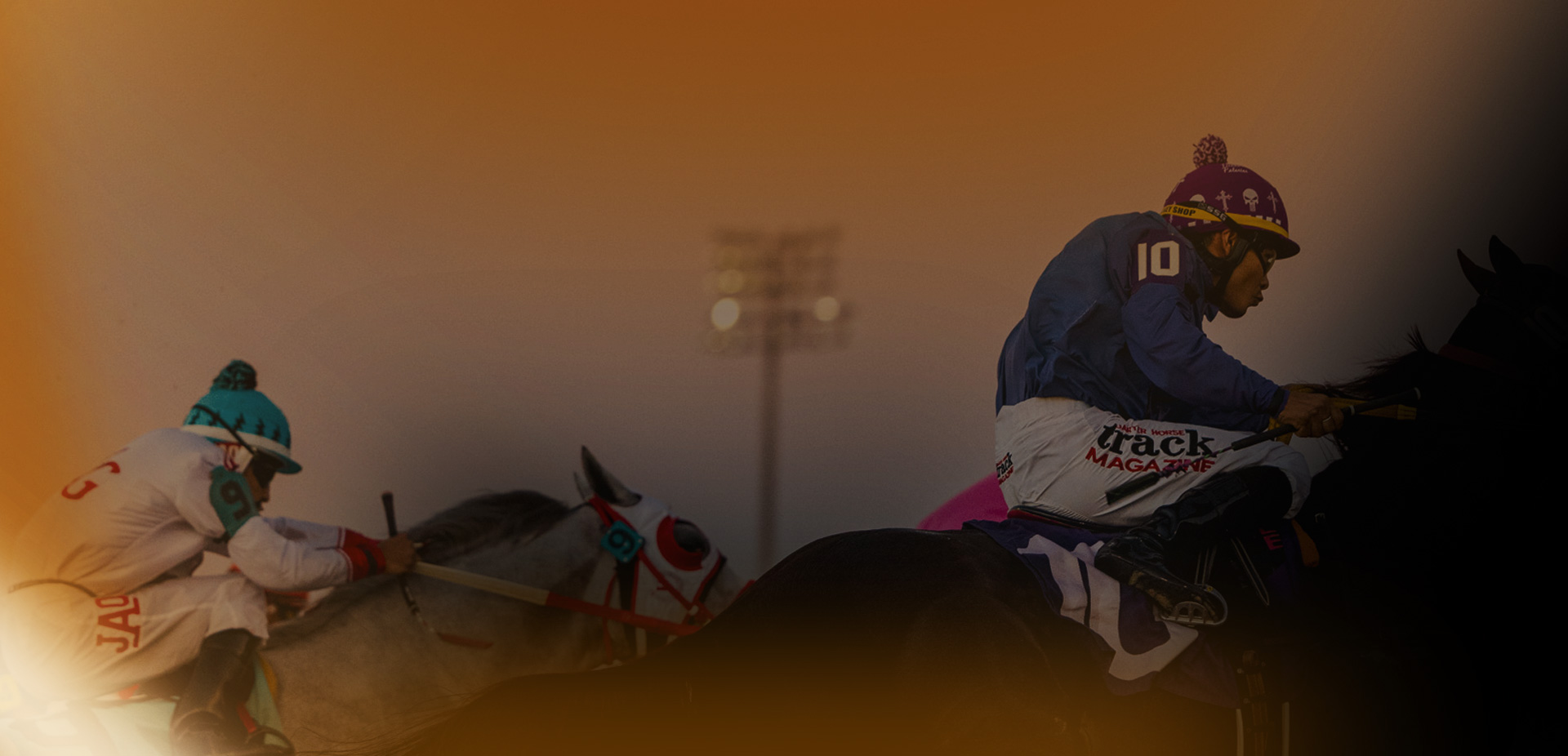 Quarter Horses racing at night