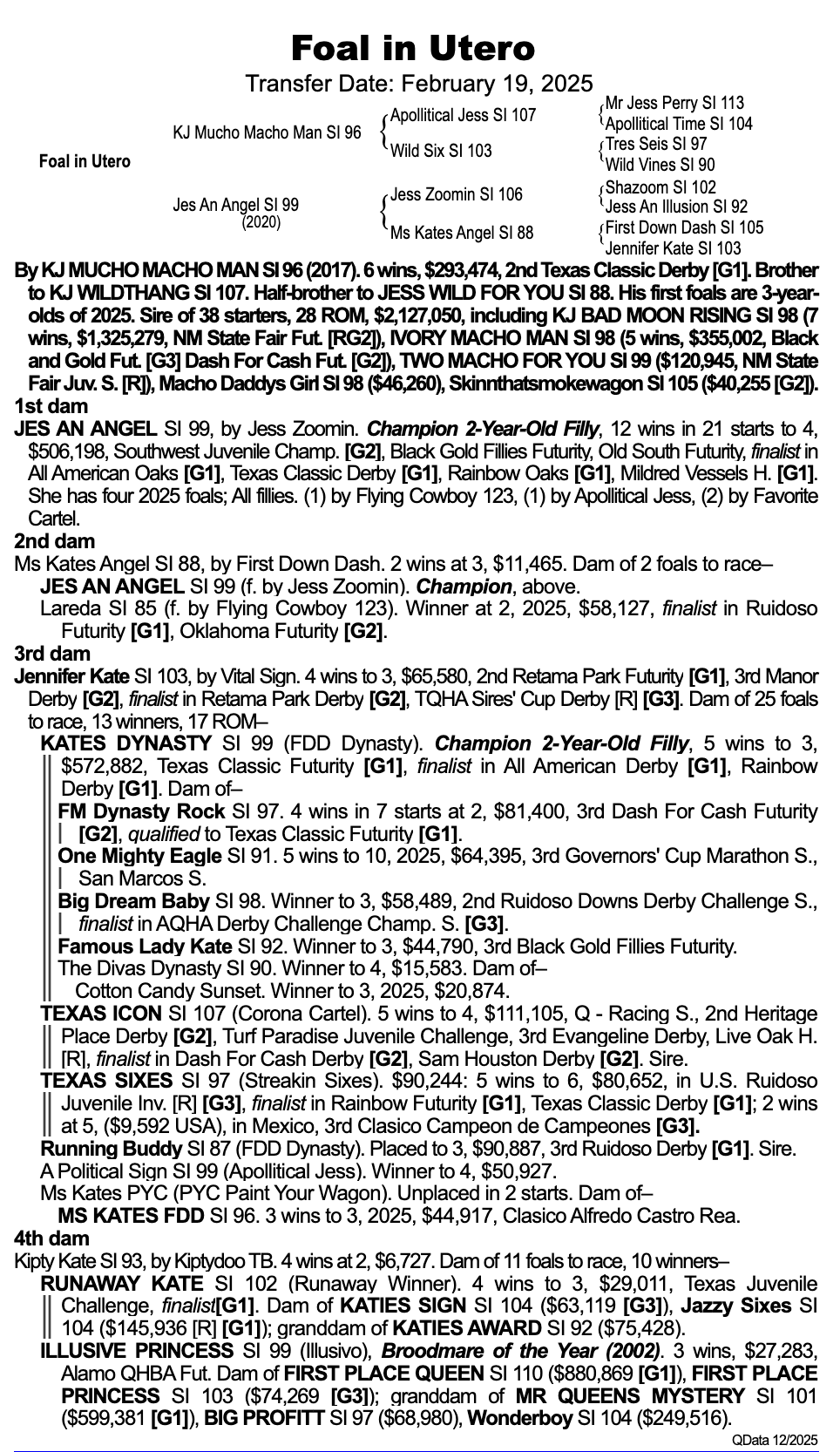 Jes An Angel Blacktype Pedigree