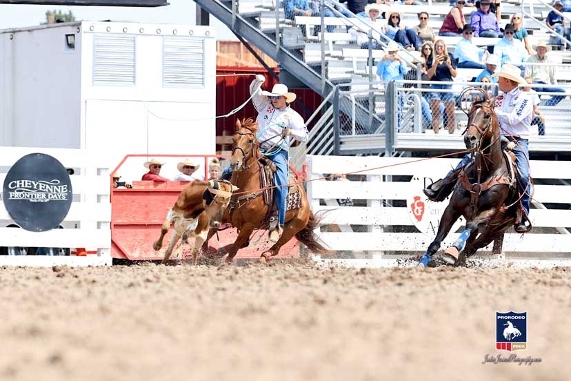 Clint Summers heads on Jubilant Version at the Cheyenne Frontier Days. PHOTO: PRCA/Jackie Jensen Photography